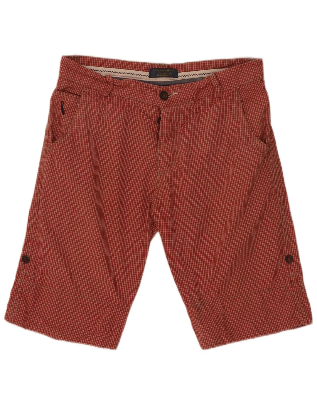 Pantaloncini chino da uomo Zara EU 42 Large W32 cotone a quadri rossi