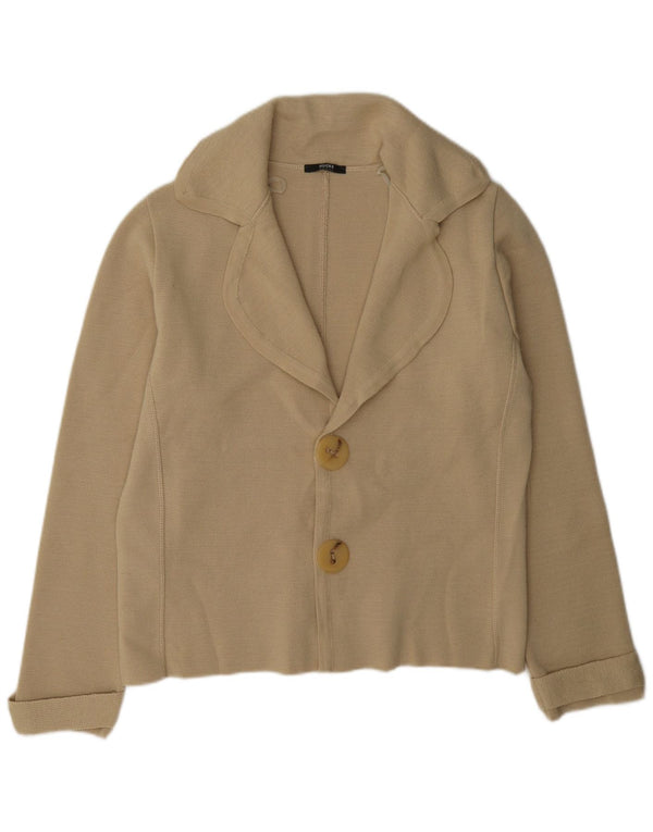 Giacca blazer da donna in maglia a 2 bottoni Hucke UK 14 grande in lana beige