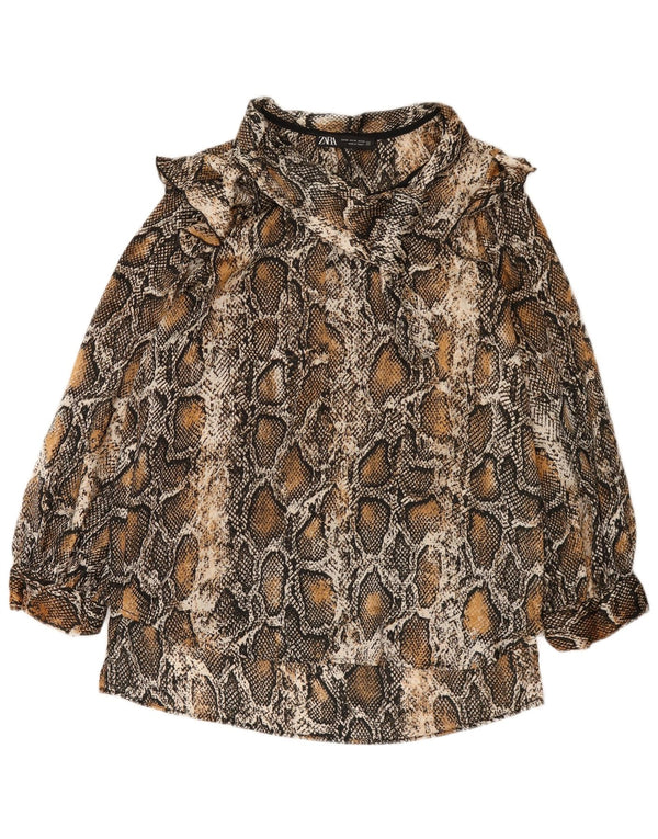 Camicetta oversize a maniche lunghe da donna Zara UK 6 XS marrone stampa animalier