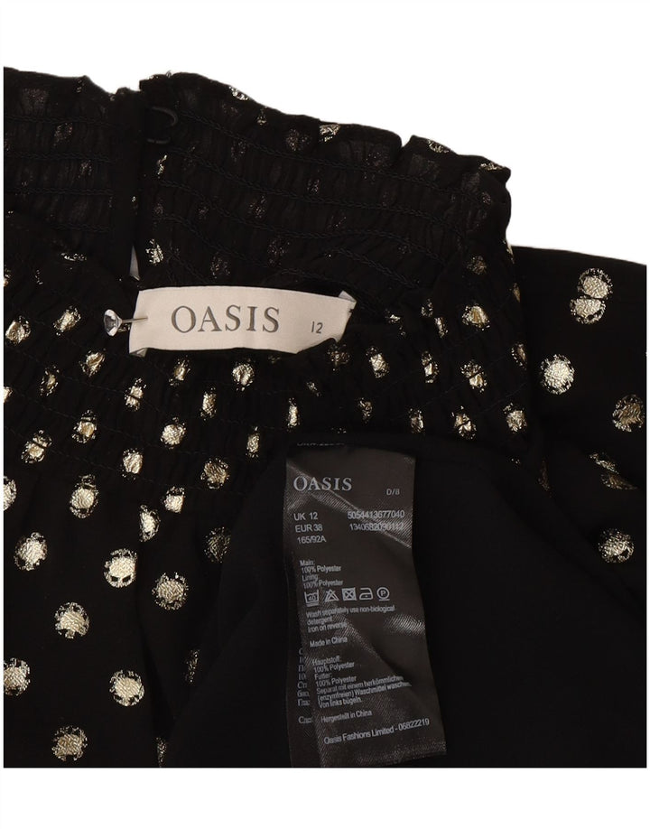 Camicetta a maniche lunghe da donna Oasis UK 12 Poliestere maculato nero medio