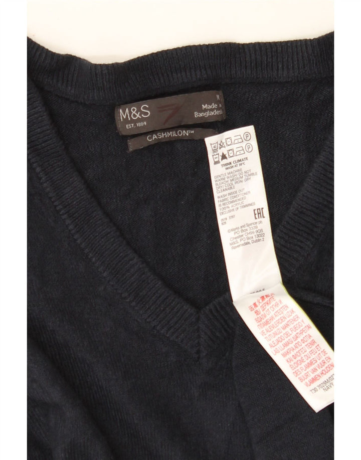 MARKS & SPENCER Mens V-Neck Jumper Sweater Medium Navy Blue Acrylic Vintage Marks & Spencer and Second-Hand Marks & Spencer from Messina Hembry 