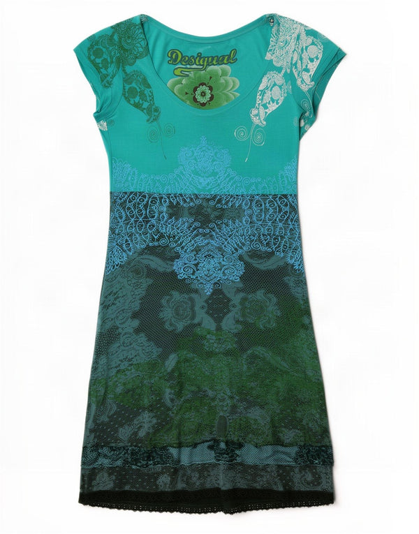 Desigual Womens Graphic A-Line Dress UK 12 Medio Turchese Paisley Cotton
