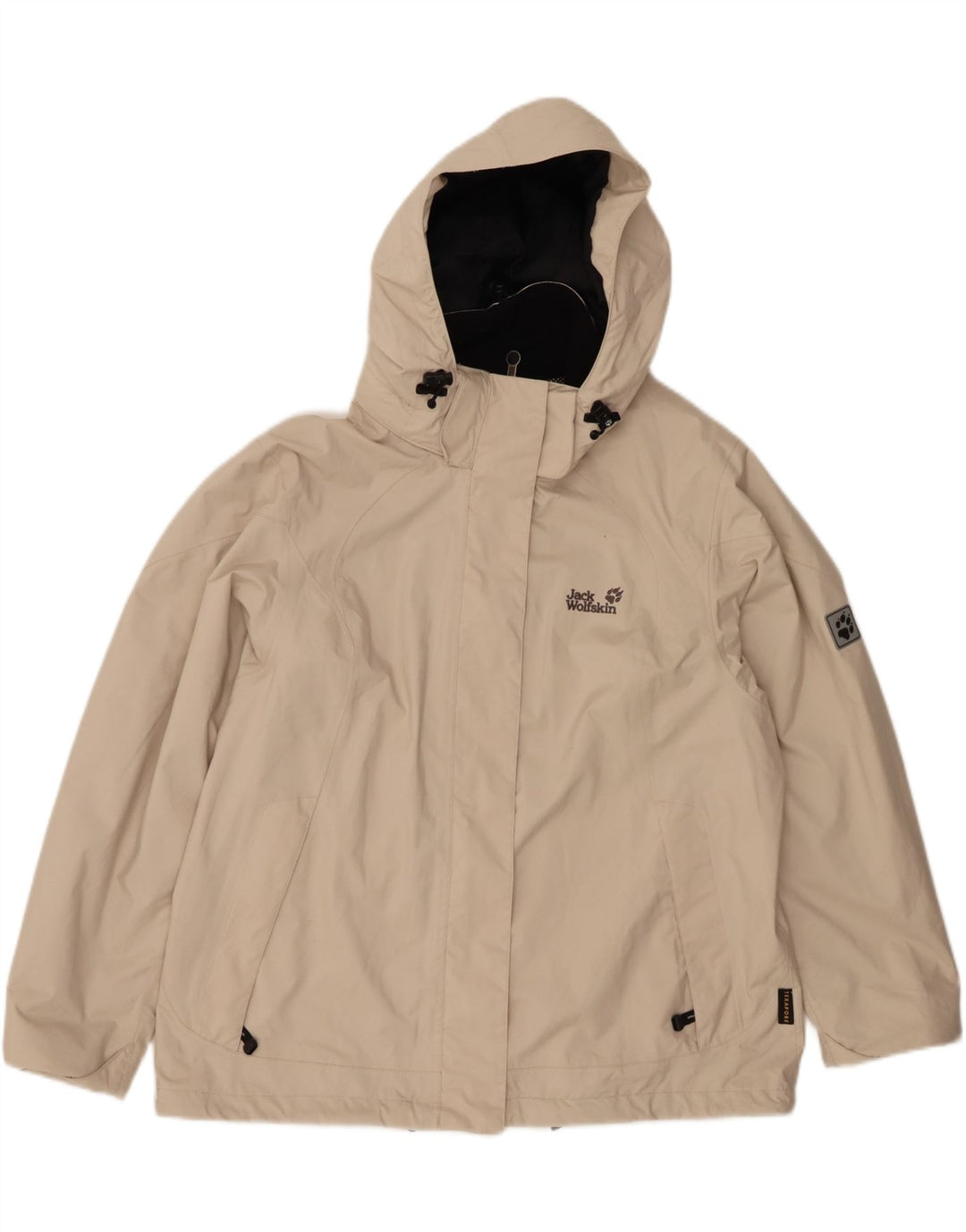 JACK WOLFSKIN Giacca antipioggia da donna con cappuccio UK 18/20 XL Poliestere beige