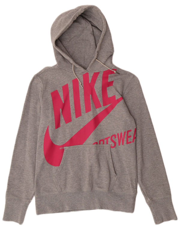 Maglione con cappuccio grafico NIKE da donna vestibilità standard UK 14 cotone grigio medio