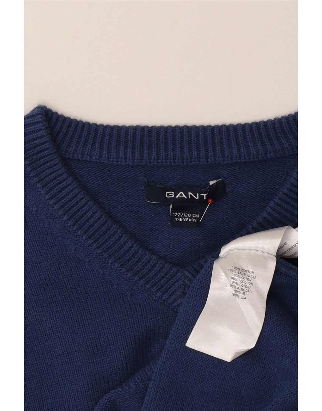 Maglione maglione con scollo a V per ragazzi Gant 7-8 anni in cotone blu