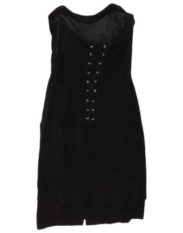 Abito senza spalline in pelle scamosciata vintage da donna US 11 grande in pelle nera