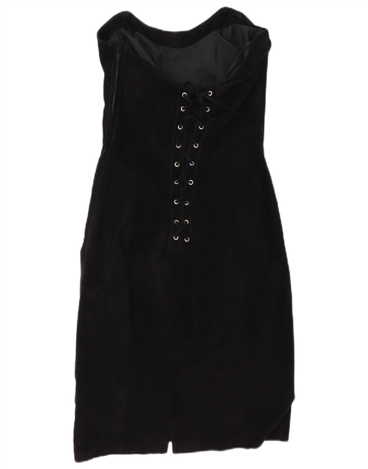 Abito senza spalline in pelle scamosciata vintage da donna US 11 grande in pelle nera