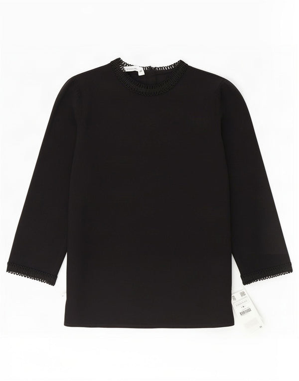 Zara Womens 3/4 Sleeve Blouse Top UK 14 Medium Black Linen
