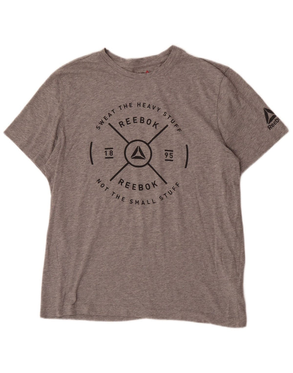 T-shirt grafica da uomo Reebok Top grande in cotone grigio