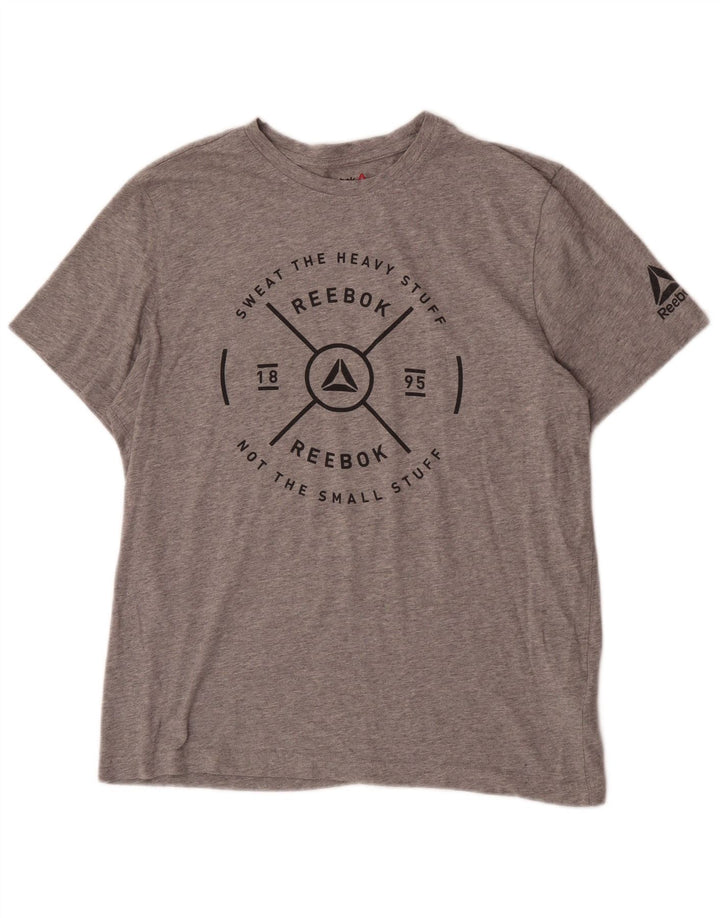 T-shirt grafica da uomo Reebok Top grande in cotone grigio