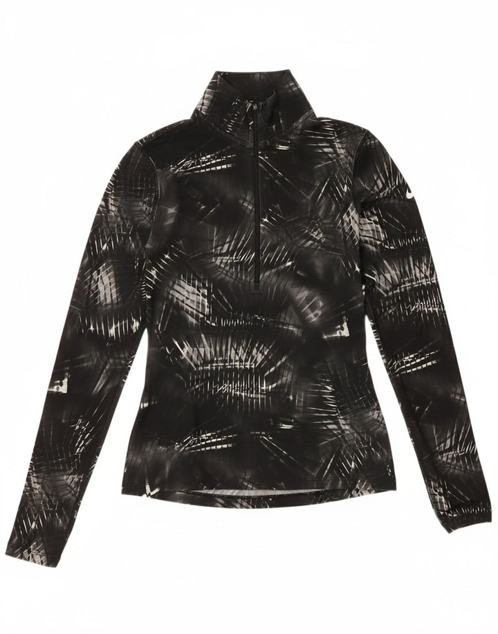 NIKE Womens Dri Fit Pullover Tracksuit Top UK 8 Small Black Geometric