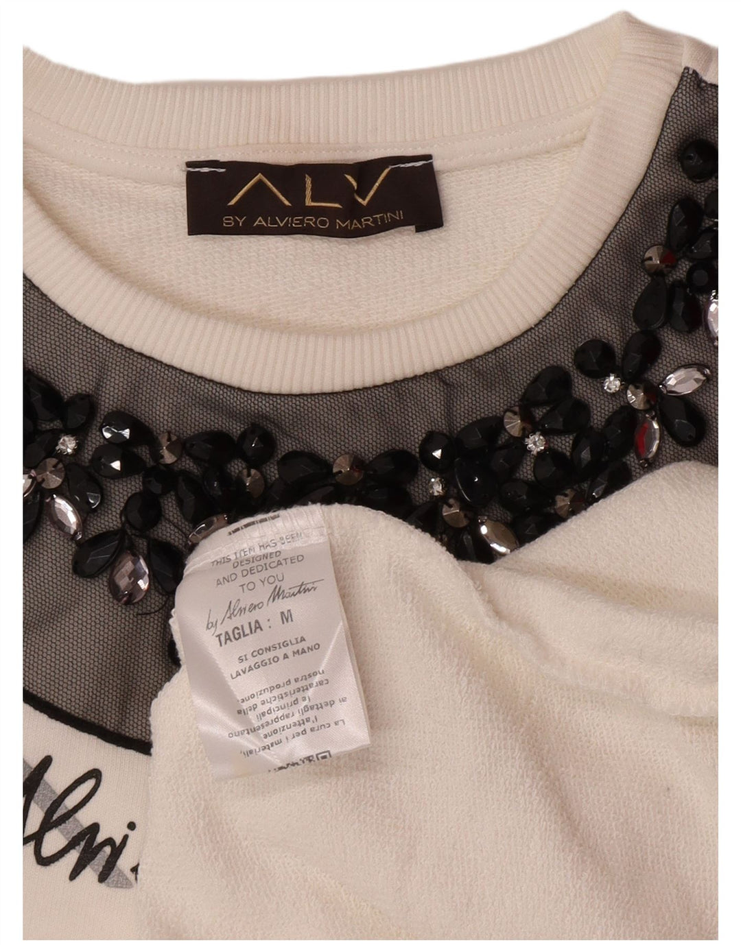 ALVIERO MARTINI Felpa con grafica da donna Maglione UK 14 Cotone bianco medio