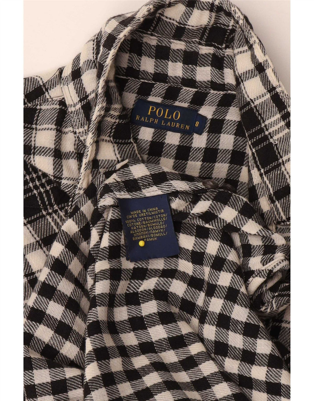 Camicia Polo Ralph Lauren da donna US 8 cotone medio a quadri neri