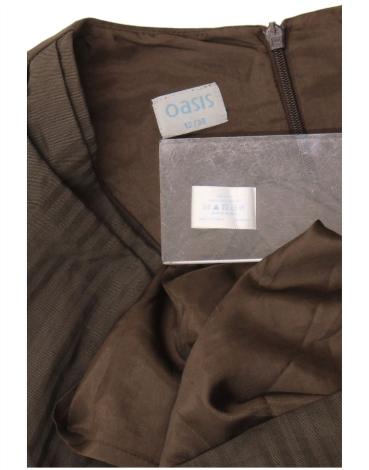 Abito tubino senza maniche da donna Oasis UK 12 Lana a righe marrone medio