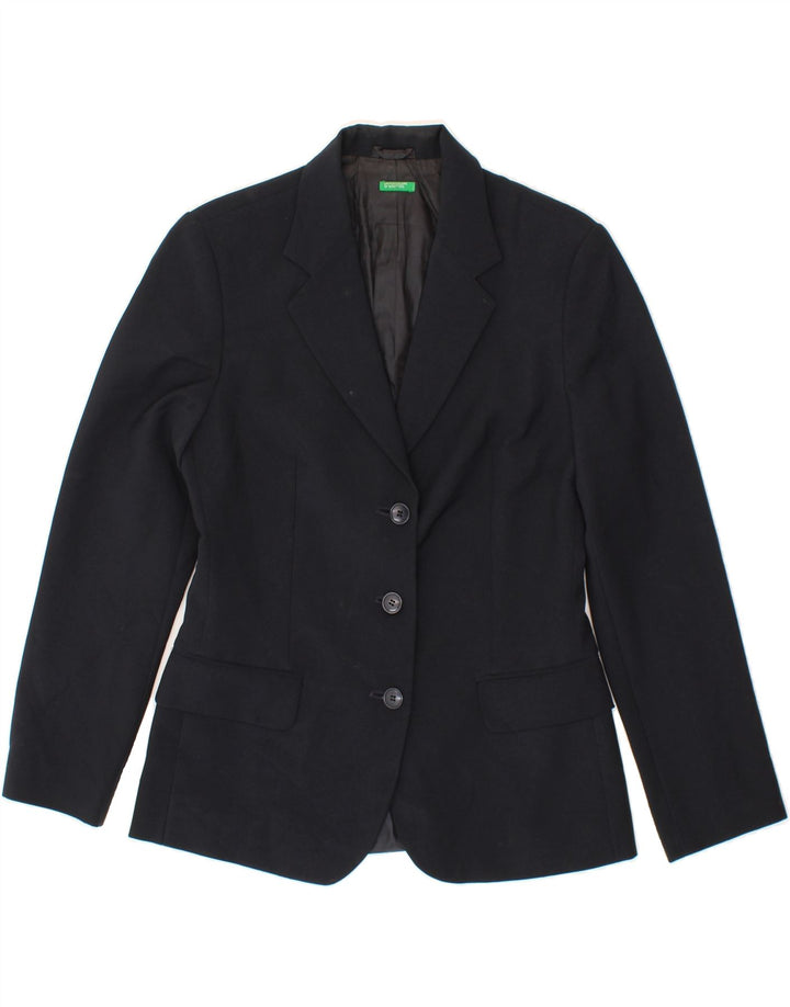 BENETTON Womens 3 Button Blazer Jacket IT 42 Medium Navy Blue Polyester Vintage Benetton and Second-Hand Benetton from Messina Hembry 