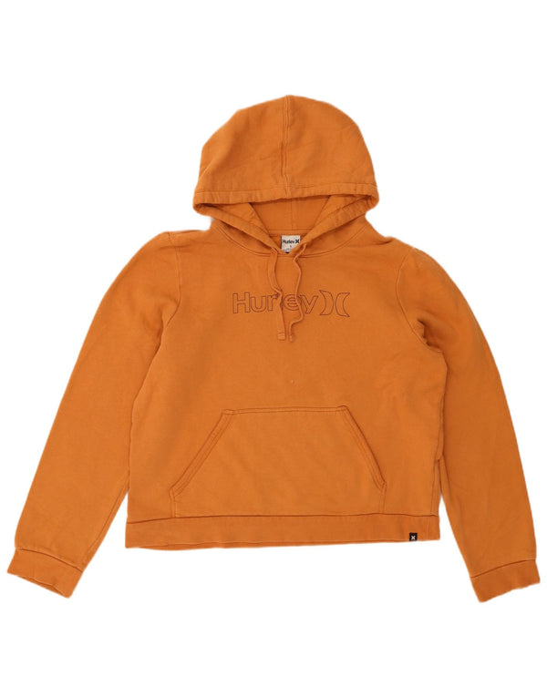 HURLEY Womens Graphic Hoodie Jumper UK 16 Large Orange Cotton