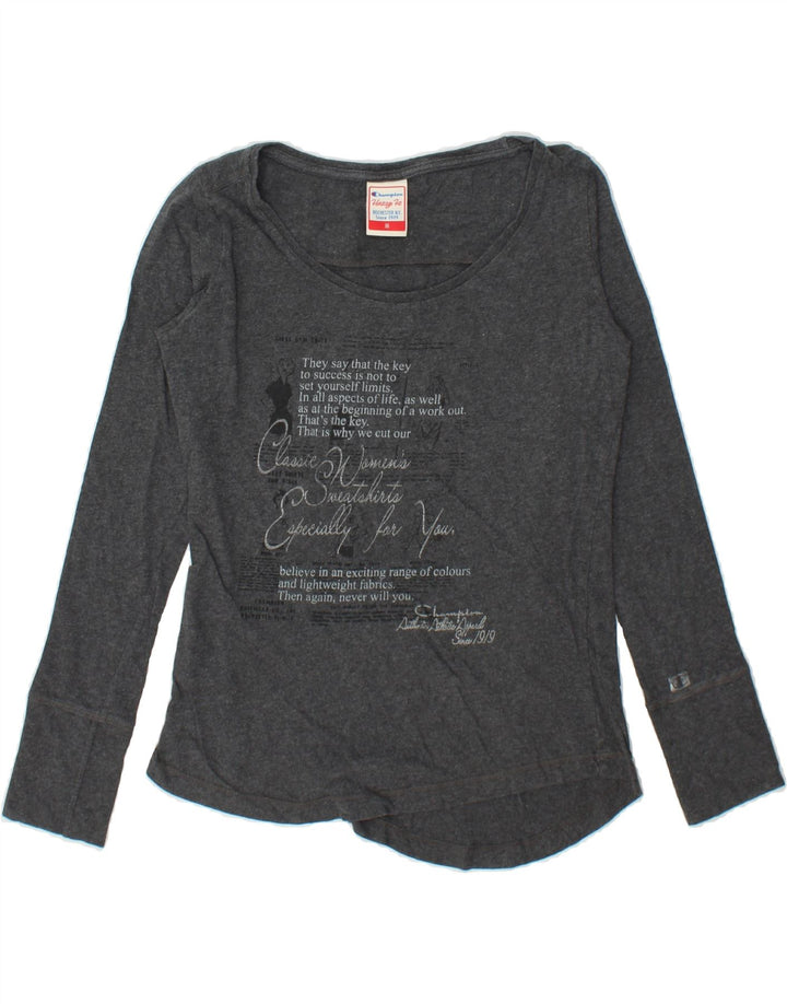CHAMPION Womens Heritage Fit Graphic Top Long Sleeve UK 12 Medium Grey Vintage Champion and Second-Hand Champion from Messina Hembry 