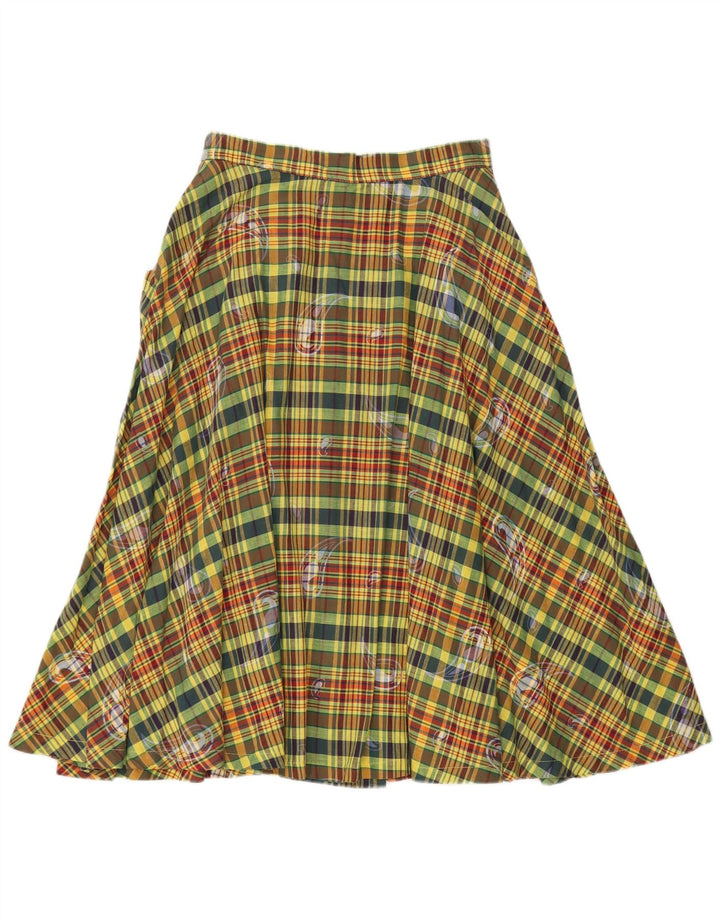 Gonna svasata a vita alta da donna vintage IT 42 media W26 a quadri verdi
