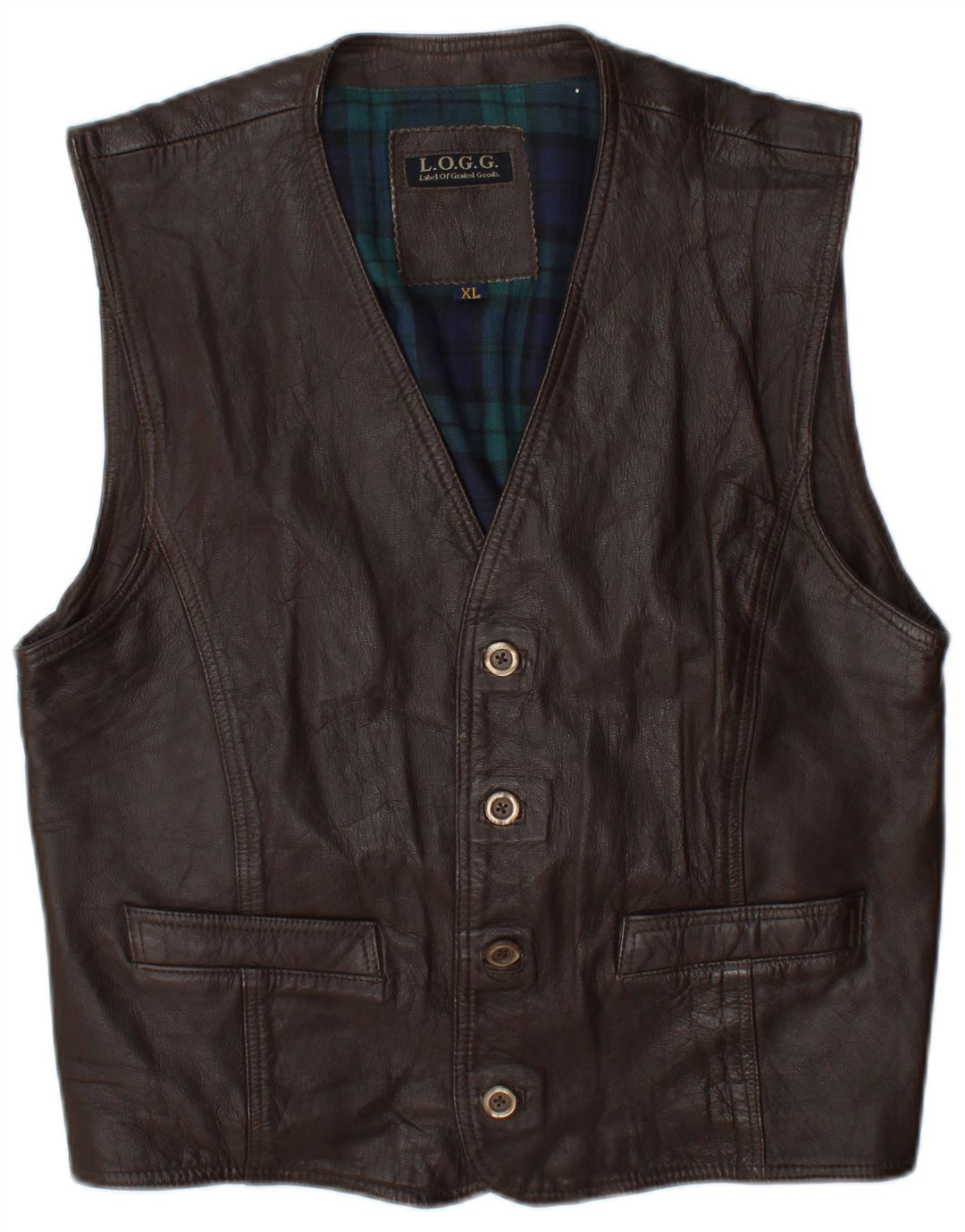 Gilet in pelle da uomo L.O.G.G XL in pelle marrone a quadri