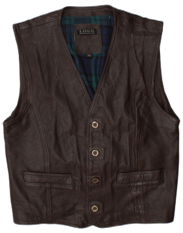 Gilet in pelle da uomo L.O.G.G XL in pelle marrone a quadri