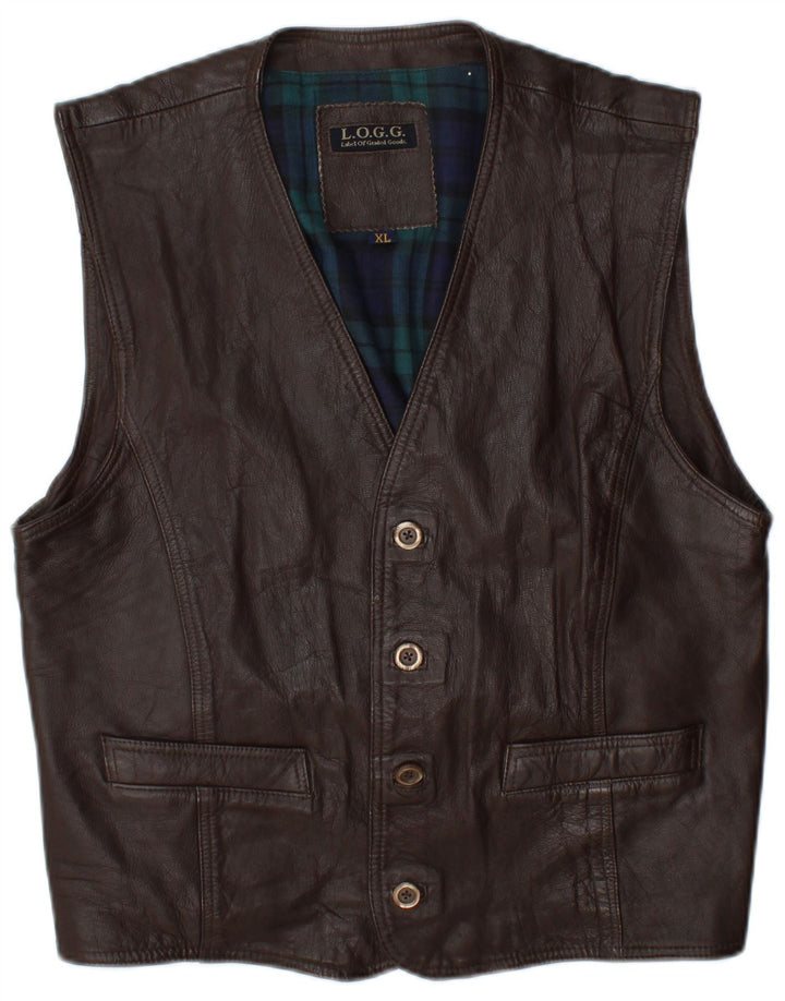 Gilet in pelle da uomo L.O.G.G XL in pelle marrone a quadri