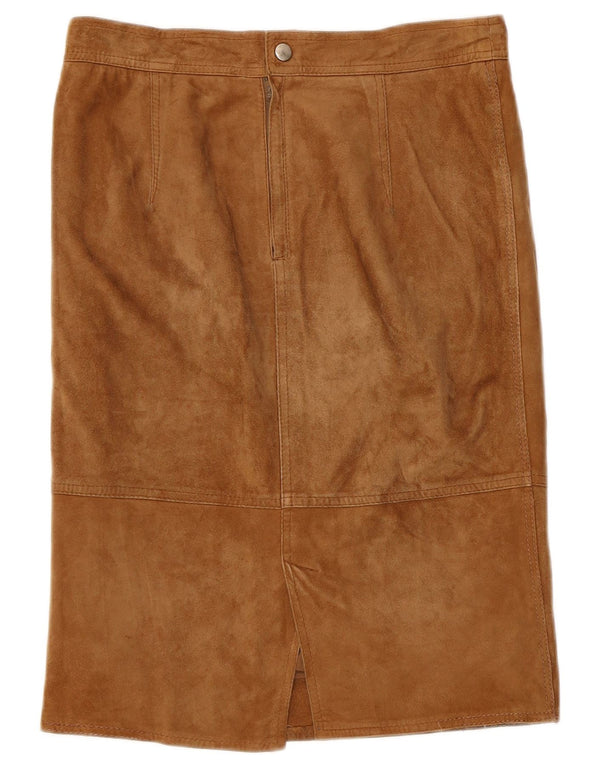 Gonna dritta vintage da donna in pelle scamosciata W30 beige medio