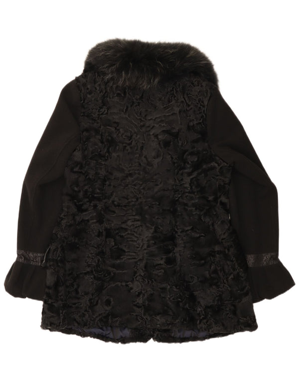 Cappotto in pelliccia sintetica vintage da donna UK 14 stampa animalier nera media