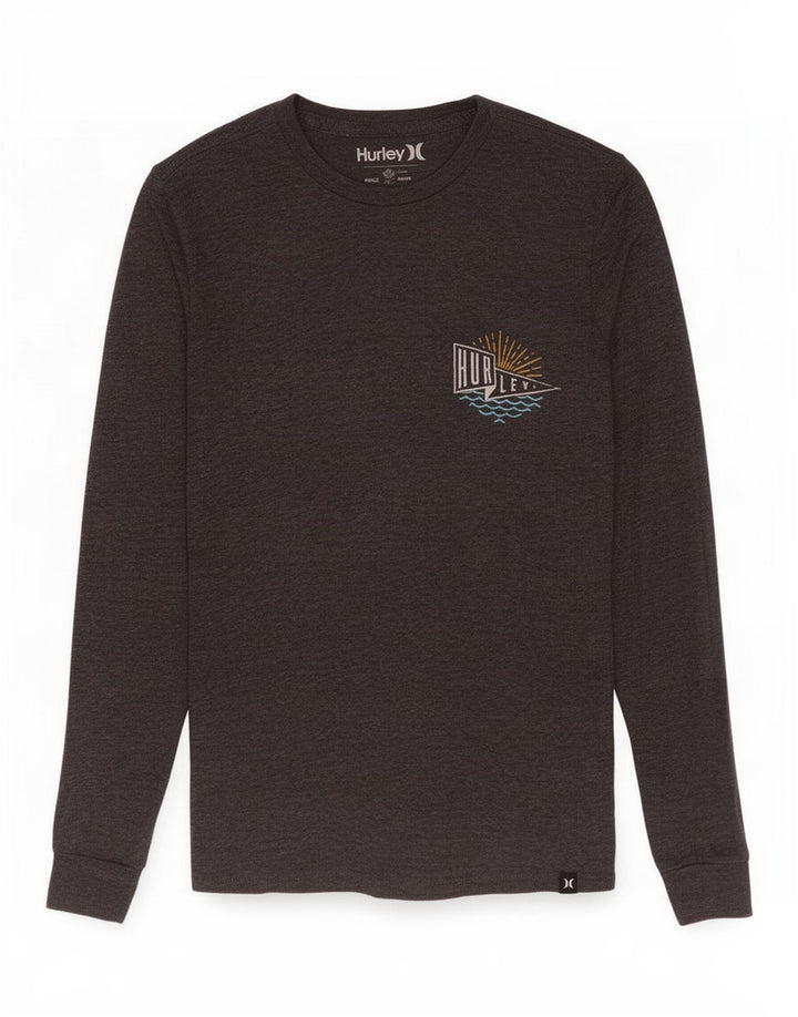 Top grafico da uomo Hurley a maniche lunghe in cotone grigio piccolo