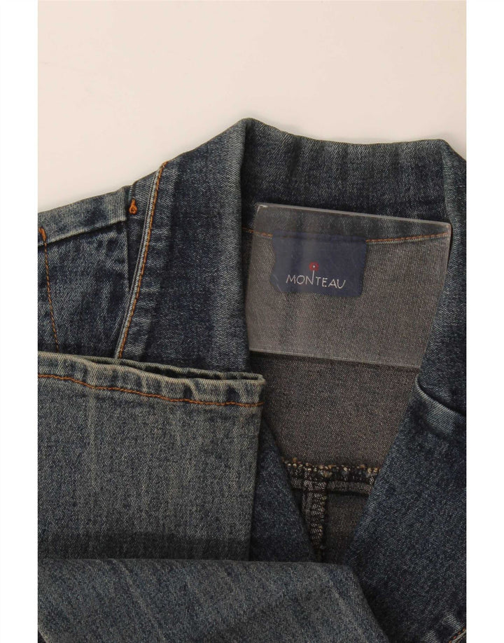 Monteau Giacca blazer in denim da donna a 2 bottoni UK 10 Small Blu