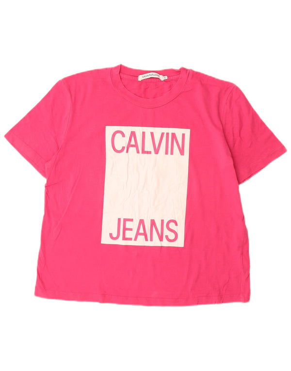 CALVIN KLEIN JEANS T-shirt grafica da donna Top UK 18 XL Cotone rosa