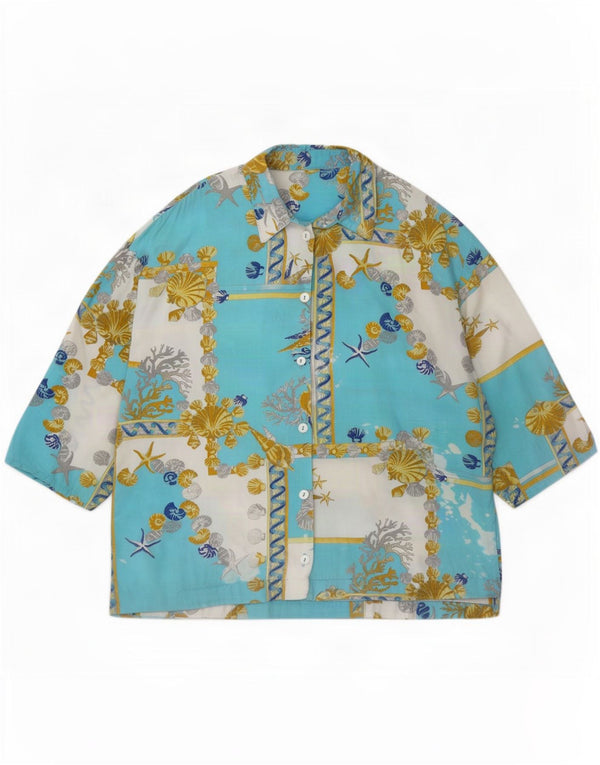 Camicetta vintage da donna con maniche a 3/4 UK 18 XL Blu floreale