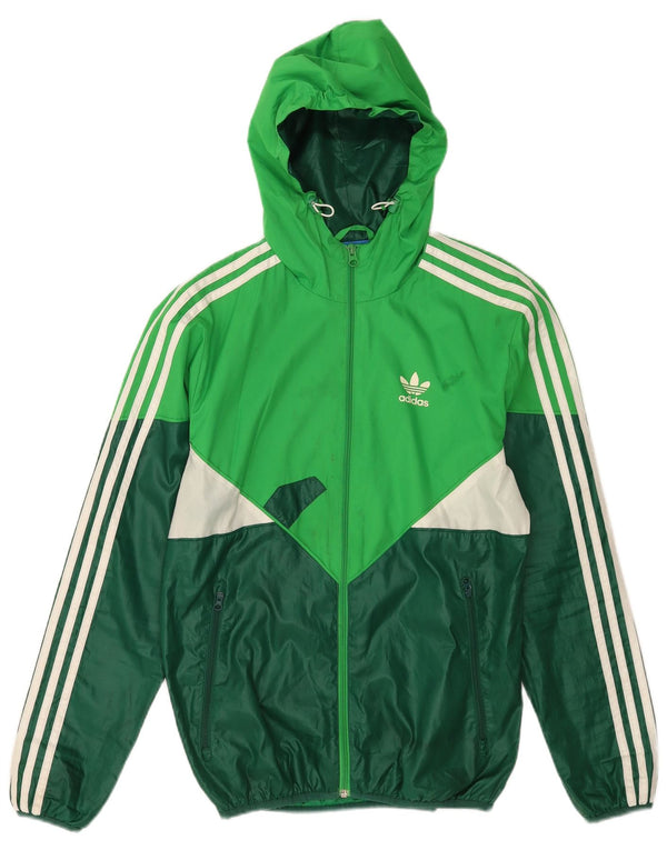 Giacca antipioggia da uomo Adidas con cappuccio UK 34 XS poliestere color block verde
