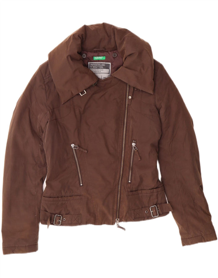 BENETTON Womens Padded Jacket UK 10 Small Brown Cotton