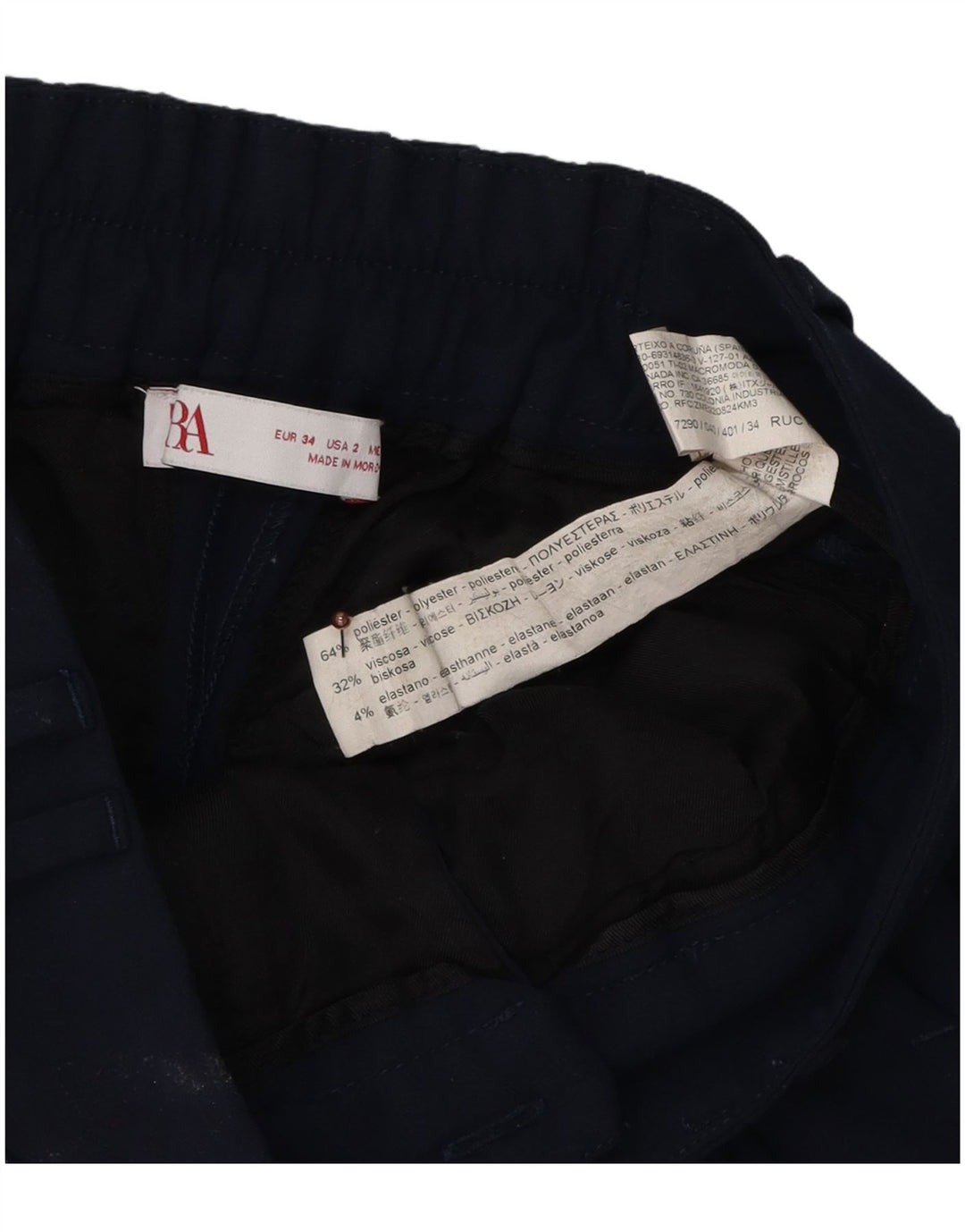 Pantaloni chino con pegging da donna Zara EU 34 2XS W28 L26 poliestere blu navy