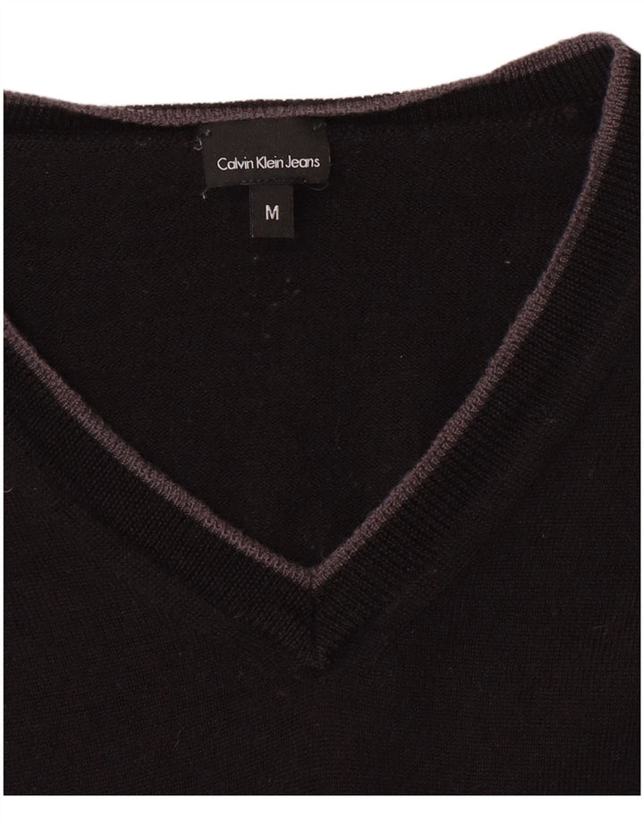 CALVIN KLEIN JEANS Womens V-Neck Jumper Sweater UK 14 Medium Black