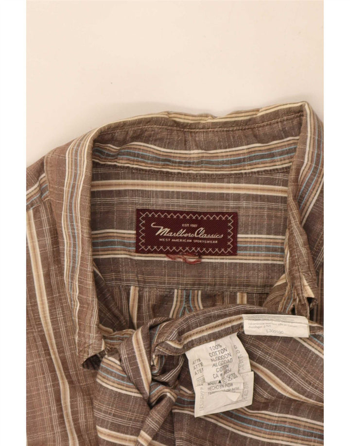 Camicia a maniche corte da uomo Marlboro Classics XL in cotone a quadri marrone