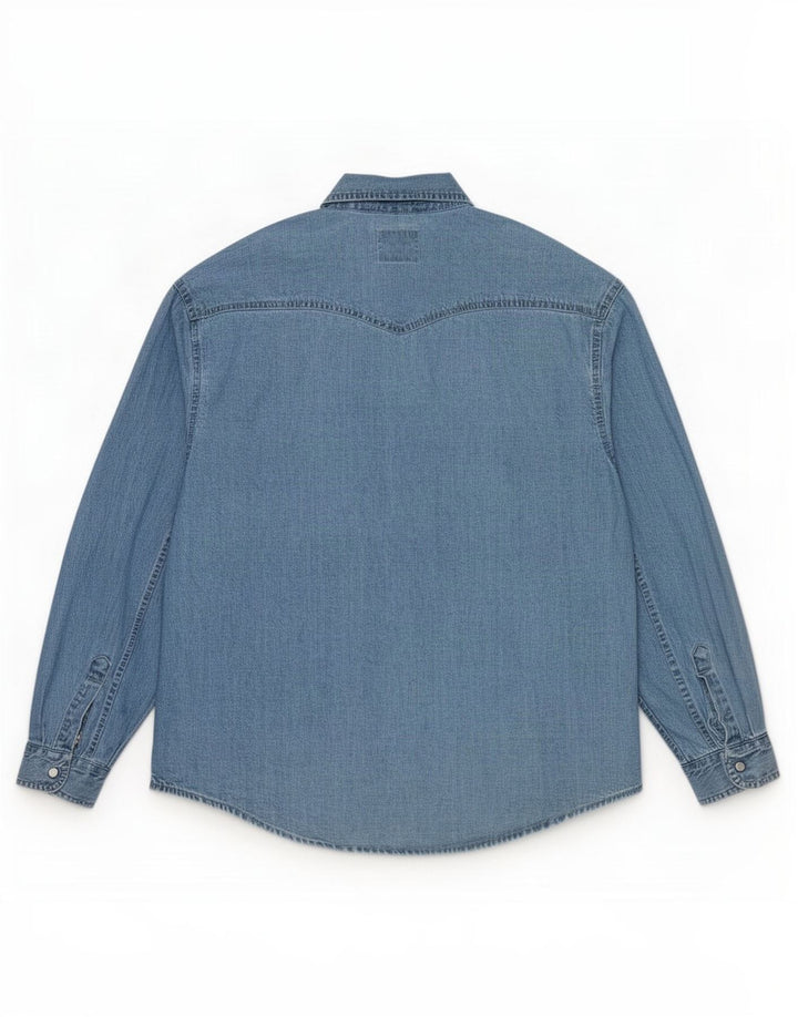Camicia di jeans vintage da uomo grande in cotone blu