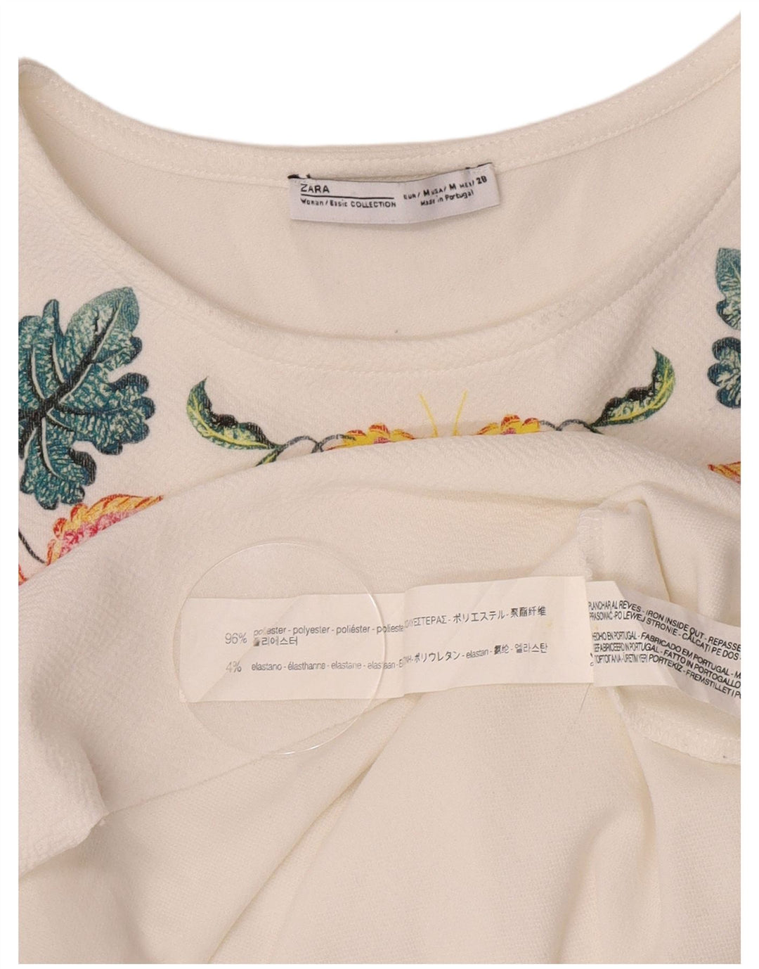 Abito a trapezio da donna Zara UK 14 Poliestere floreale bianco medio