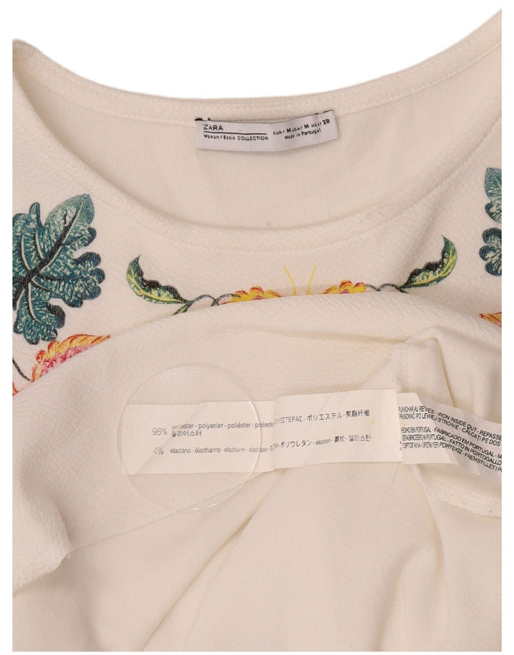 Abito a trapezio da donna Zara UK 14 Poliestere floreale bianco medio
