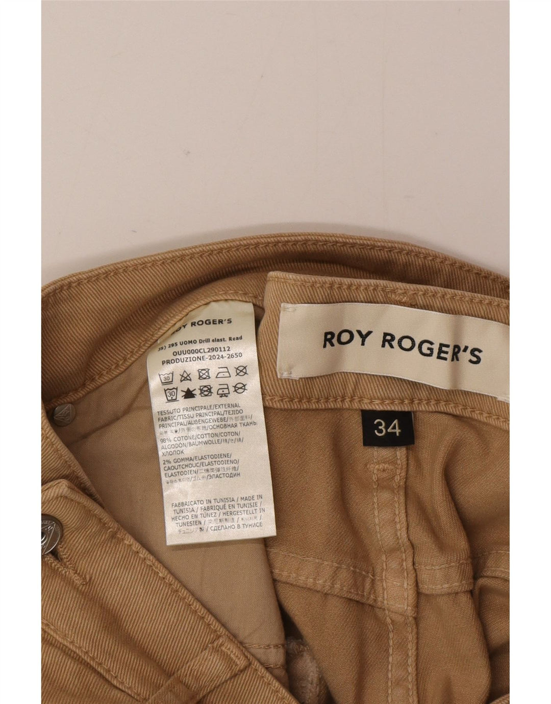 Jeans dritti da uomo Roy Rogers W34 L32 cotone marrone