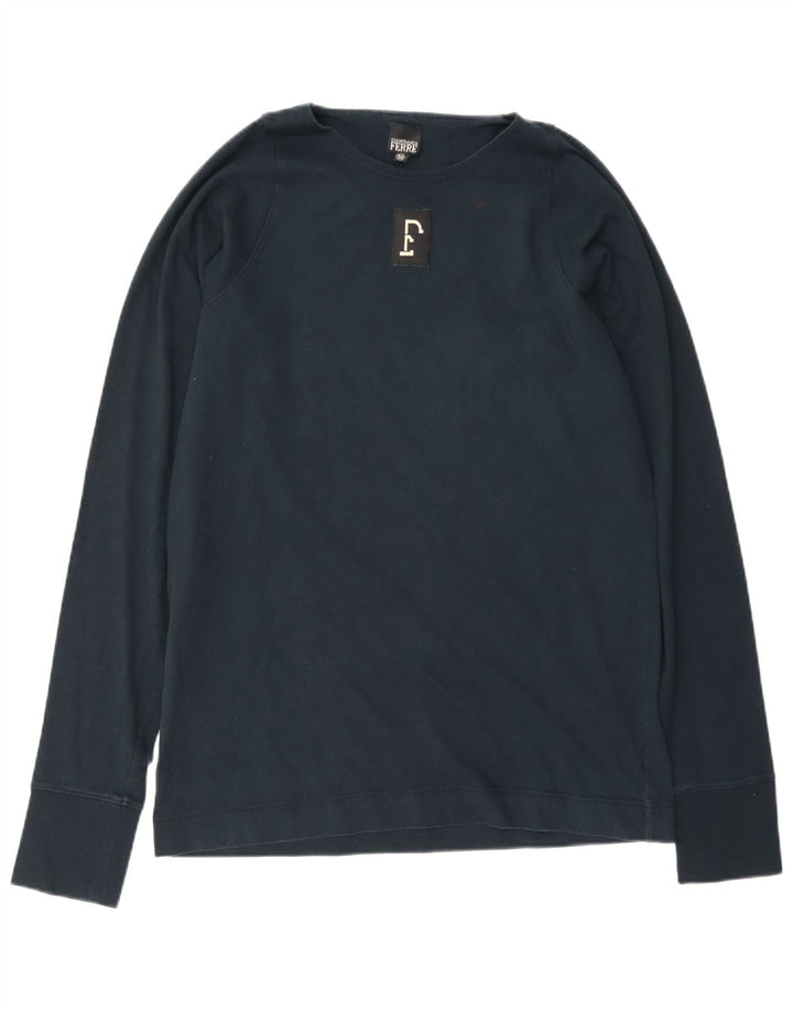 Gianfranco Ferre Top grafico da uomo manica lunga IT 50 medio blu navy