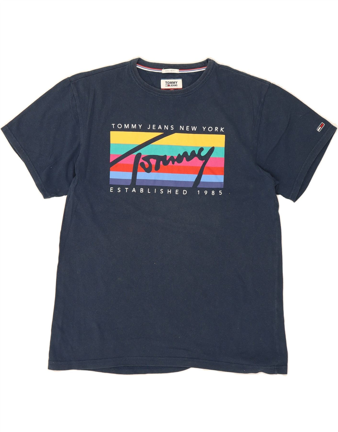TOMMY HILFIGER Mens Regular Fit Graphic T-Shirt Top Medium Navy Blue Vintage Tommy Hilfiger and Second-Hand Tommy Hilfiger from Messina Hembry 