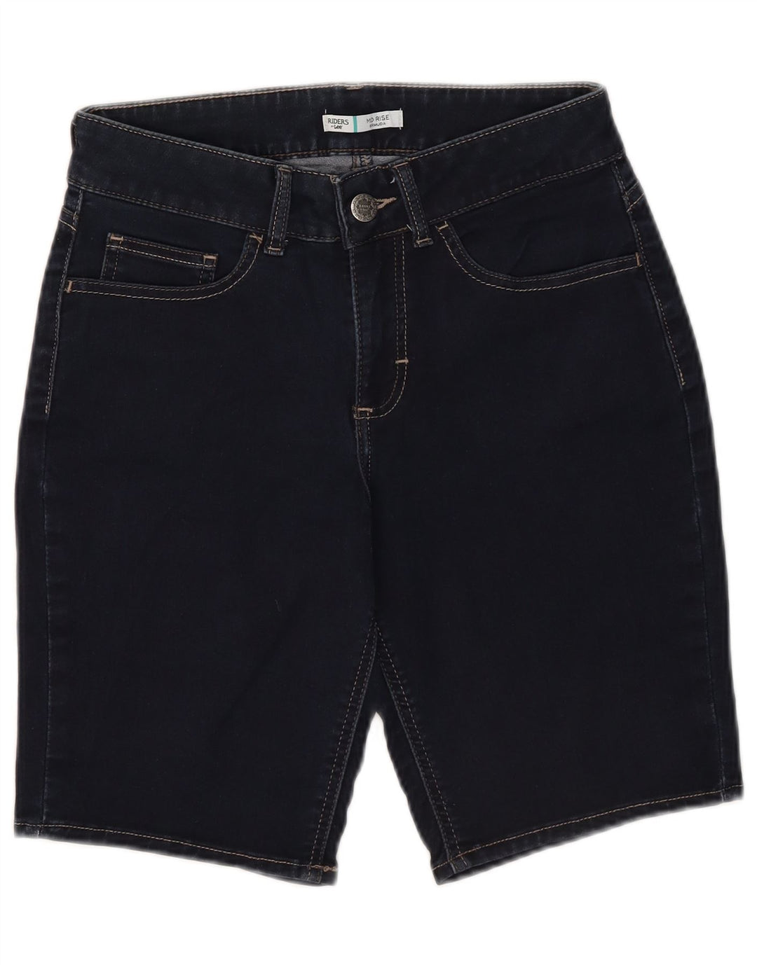 Pantaloncini di jeans Bermuda a vita media Lee Riders da donna W28 Blu navy medio