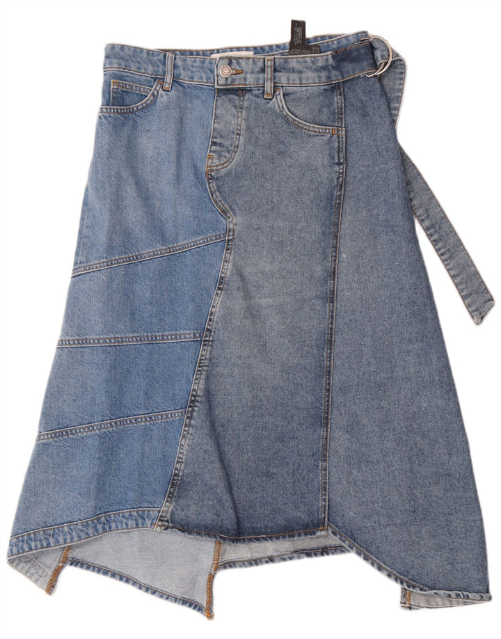 Gonna di jeans asimmetrica da donna Zara piccola W26 in cotone patchwork blu