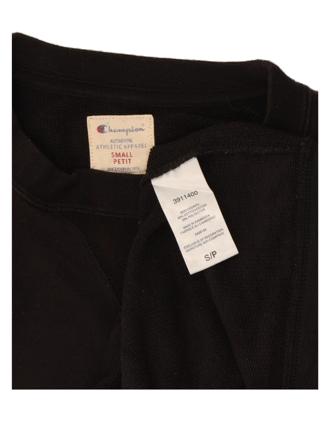 CHAMPION Mens Petit Graphic Sweatshirt Jumper Small Black Cotton Vintage Champion and Second-Hand Champion from Messina Hembry 