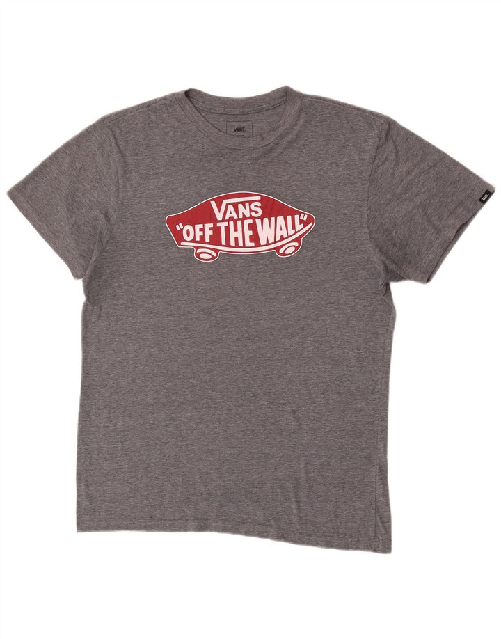 T-shirt grafica personalizzata da uomo di Vans, top in cotone chiazzato grigio medio