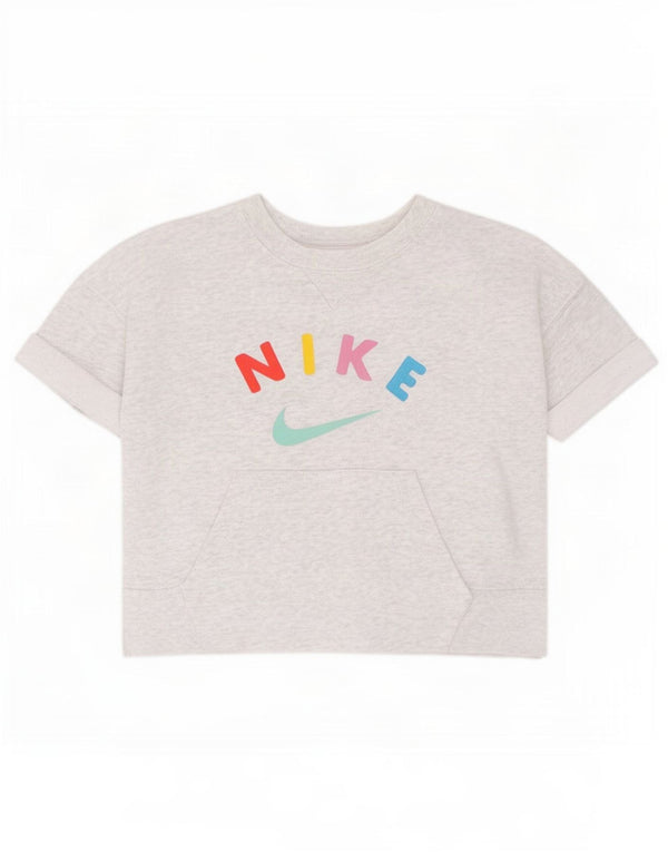T-shirt corta con grafica Nike per ragazze, 8-9 anni, piccola, in cotone grigio puntinato