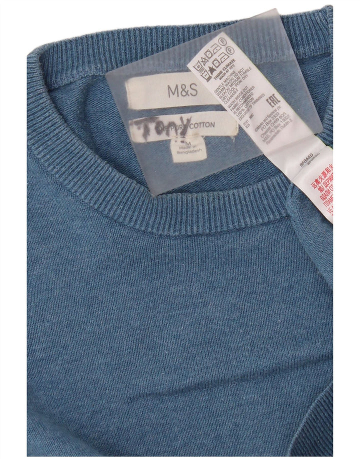 Maglione maglione girocollo da uomo Marks & Spencer in cotone blu medio