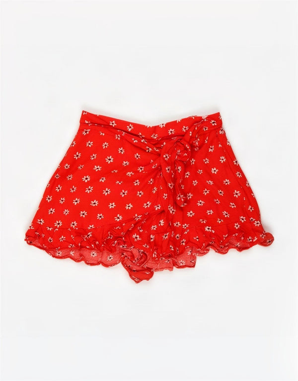 Pantaloni caldi a vita alta da donna Zara medi W28 lino floreale rosso