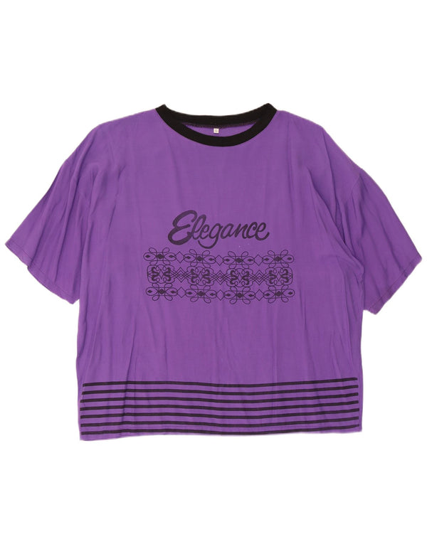 T-shirt grafica oversize da donna vintage Top UK 10 piccola viscosa viola